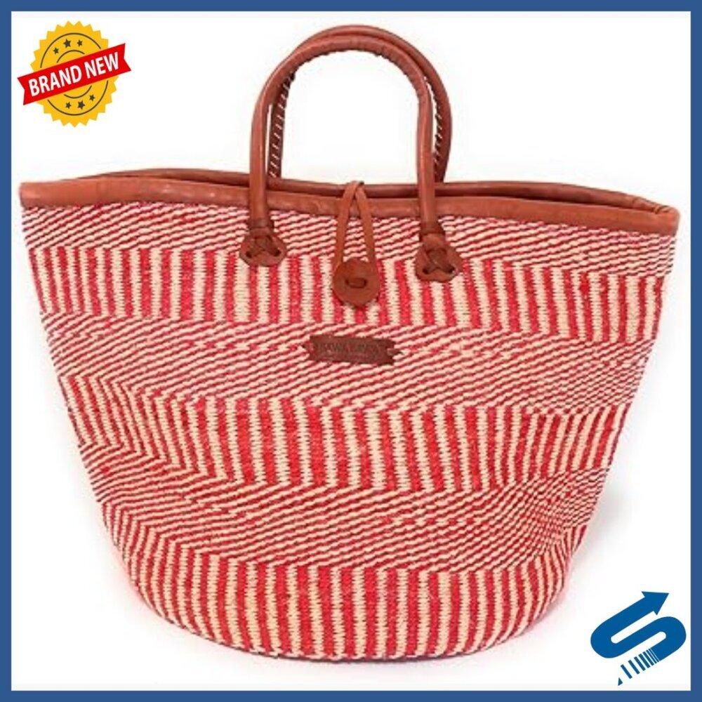 Large Handwoven Sisal Tote Bag with Leather Handles, Beach Travel Purse